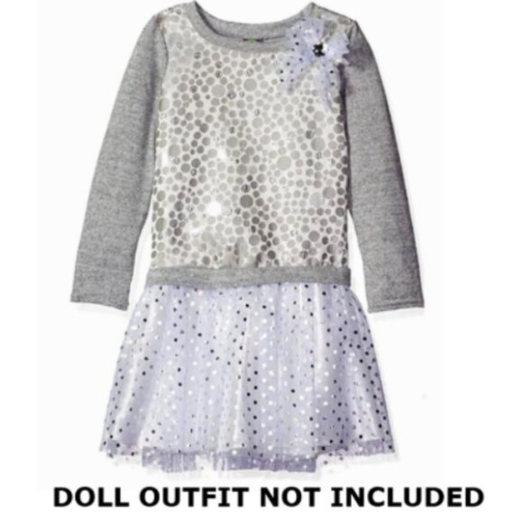 Dollie & Me Other - Dollie And Me Girls Gray White Metallic Polka Dot Long Sleeve Knit Dress Size 5